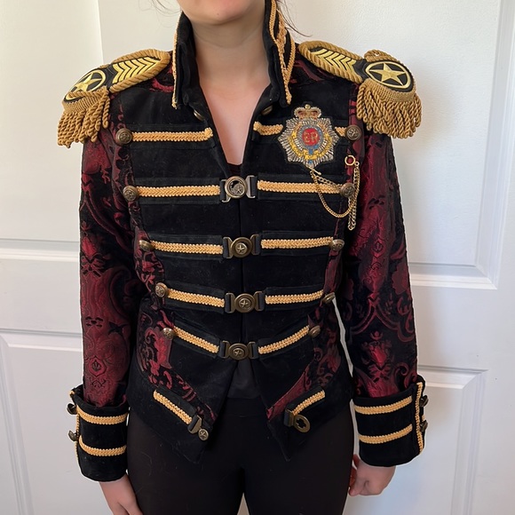 Vintage Shrine of Hollywood crop band military style red crop fitted jacket S M - Picture 3 of 10